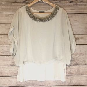 White Blouse with Beaded Neckline